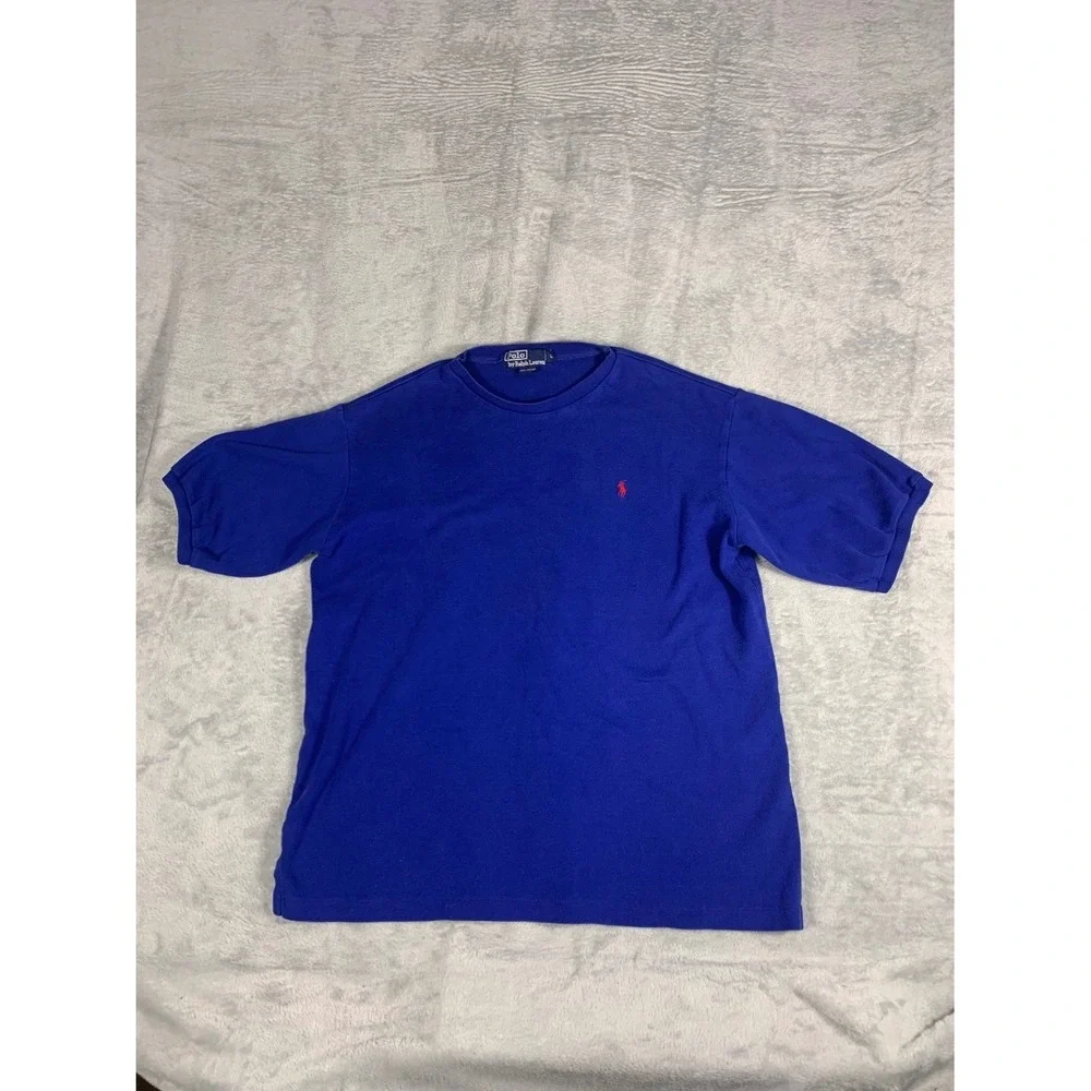 Polo Ralph Lauren Mens L Blue T-Shirt Ribbed Crew Neck Pony Red Fit